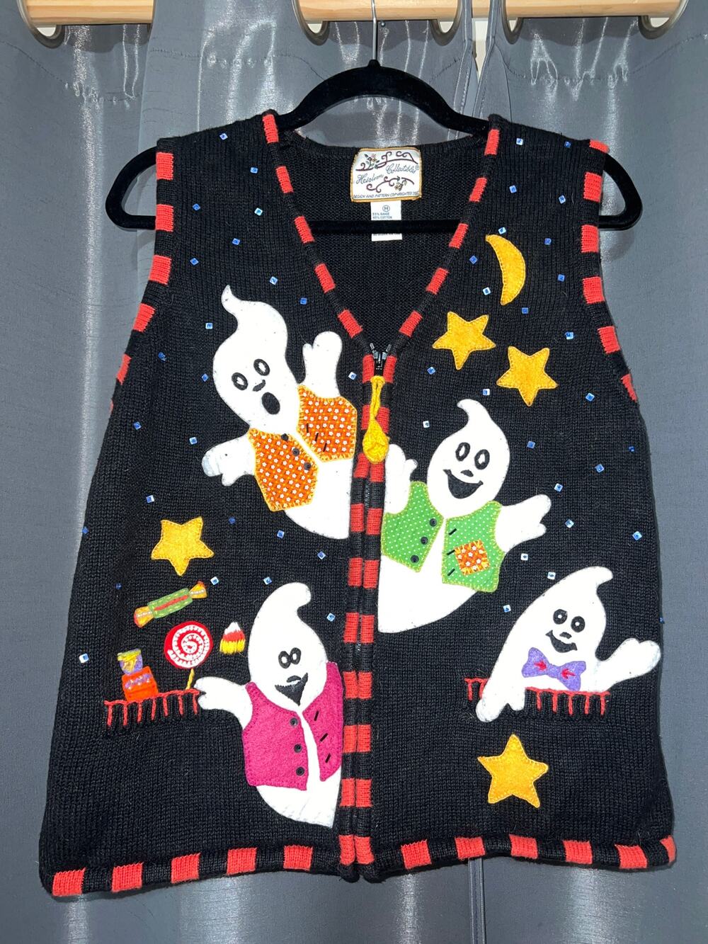 Ugly Halloween Sweater Vest Vintage Fall Pumpkins Size Medium